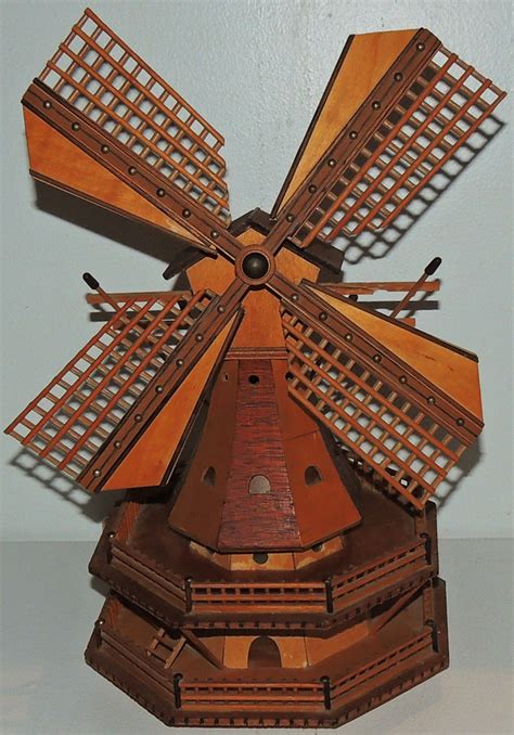 Vintage Wooden Dutch Windmill Music Box